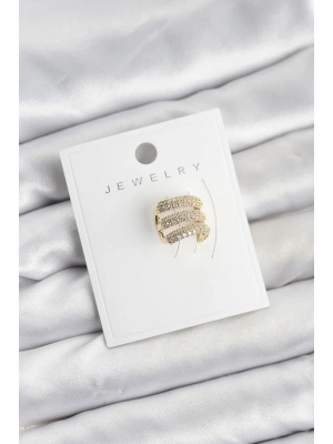 Pirinç Gold Renk Zirkon Taşlı Earcuff Kıkırdak Küpe