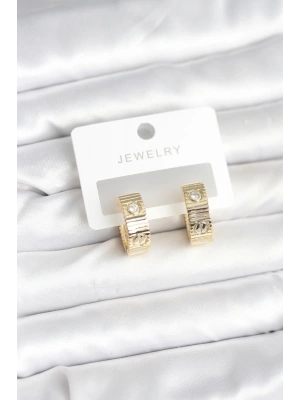 Pirinç Gold Renk Zirkon Taşlı Halka Kadın Küpe