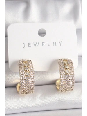 Pirinç Gold Renk Zirkon Taşlı Halka Messika Model Kadın Küpe