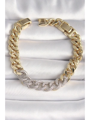 Pirinç Gold Renk Zirkon Taşlı Halka Zincir Xuping VIP Seri Exculusive Kadın Bileklik
