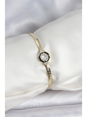Pirinç Gold Renk Zirkon Taşlı Kadın Bileklik