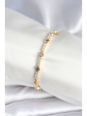 Pirinç Gold Renk Zirkon Taşlı Kadın Bileklik