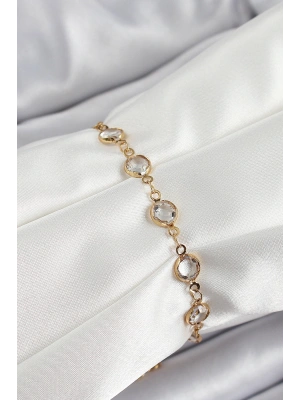 Pirinç Gold Renk Zirkon Taşlı Kadın Bileklik