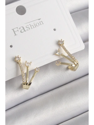 Pirinç Gold Renk Zirkon Taşlı Kadın Küpe