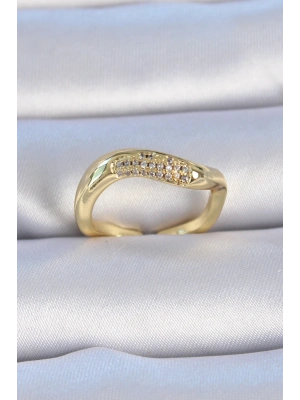 Pirinç Gold Renk Zirkon Taşlı Kadın Yüzük