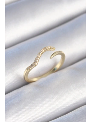 Pirinç Gold Renk Zirkon Taşlı Kadın Yüzük