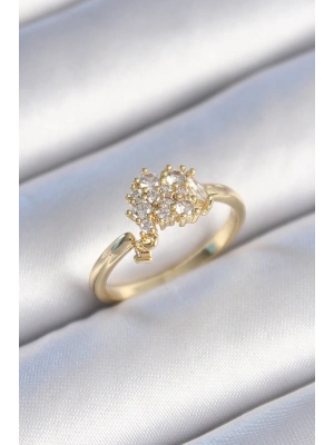 Pirinç Gold Renk Zirkon Taşlı Kadın Yüzük