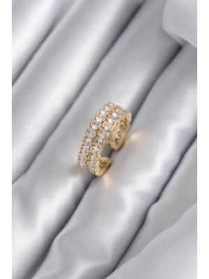 Pirinç Gold Renk Zirkon Taşlı Kadın Yüzük