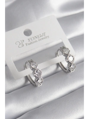 Pirinç Gold Renk Zirkon Taşlı Kalp Detay Kadın Küpe