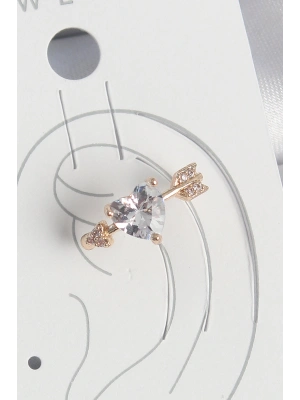 Pirinç Gold Renk Zirkon Taşlı Kalp Ok Model Kadın Kıkırdak Küpe