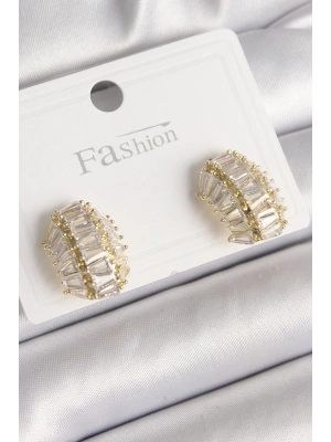 Pirinç Gold Renk Zirkon Taşlı Kaplumbağa Kabuğu Model Kadın Küpe