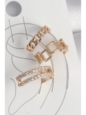 Pirinç Gold Renk Zirkon Taşlı Kare Zincir Model Kadın Kıkırdak Küpe