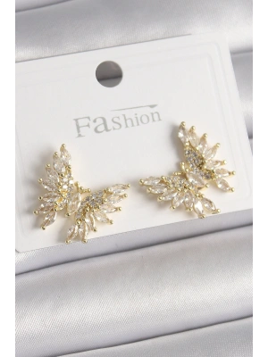 Pirinç Gold Renk Zirkon Taşlı Kelebek Model Kadın Küpe