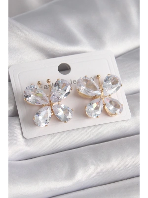 Pirinç Gold Renk Zirkon Taşlı Kelebek Model Kadın Küpe