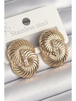 Pirinç Gold Renk Zirkon Taşlı Sarmal Model Kadın Küpe