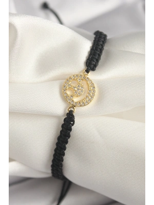 Pirinç Gold Renk Zirkon Taşlı Taç Figür Asansörlü Makrome Model Kadın Bileklik