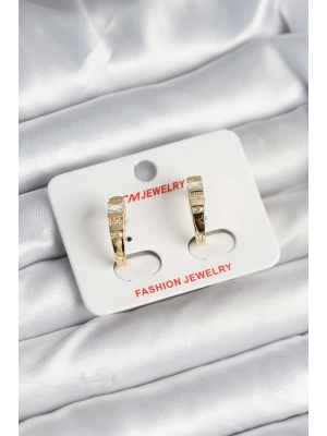 Pirinç Gold Renk Zirkon Taşlı Vintage Kadın Küpe