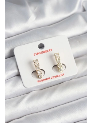 Pirinç Gold Renk Zirkon Taşlı Vintage Kadın Küpe