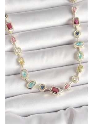 Pirinç Gold Renk Zirkon Taşlı VIP Seri Kadın Kolye