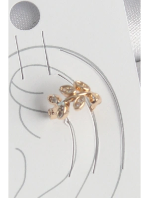 Pirinç Gold Renk Zirkon Taşlı Yaprak Model Kadın Kıkırdak Küpe