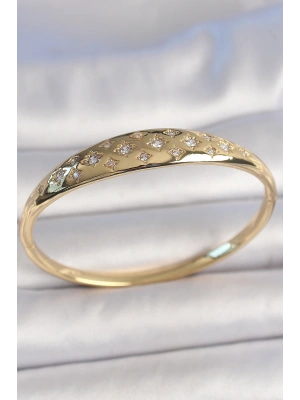 Pirinç Gold Renk Zirkon Taşlı Yıldız İşlemeli Kadın Kelepçe