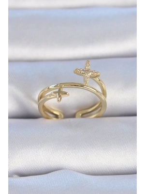 Pirinç Gold Renk Zirkon Taşlı Yıldız Model Kadın Yüzük