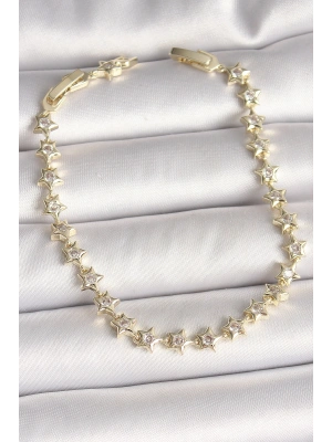 Pirinç Gold Renk Zirkon Taşlı Yıldız Model VIP Seri Kadın Bileklik