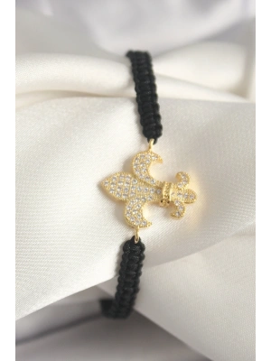 Pirinç Gold Renk Zirkon Taşlı Zambak Figür Asansörlü Makrome Model Kadın Bileklik