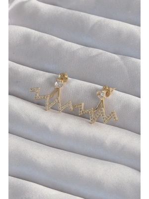 Pirinç Gold Renk Zirkon Taşlı Zikzak Küpe