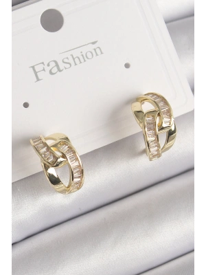 Pirinç Gold Renk Zirkon Taşlı Zincir Model Kadın Küpe