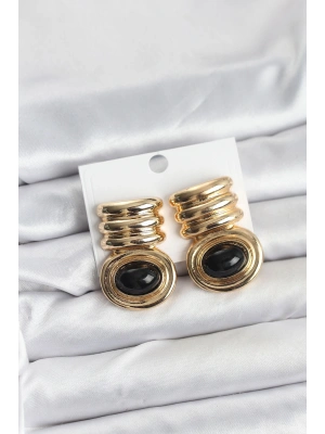 Pirinç Gold Siyah Renk Vintage Kadın Küpe