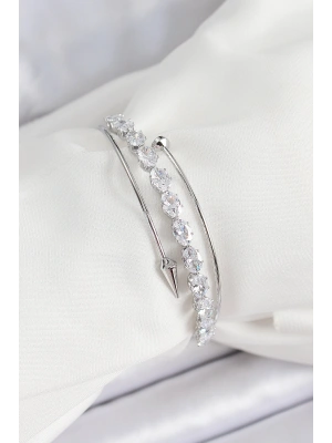 Pirinç Gümüş Renk Arpa Zirkon Taşlı Kadın Bileklik