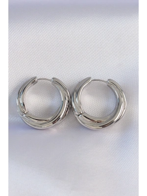 Pirinç Gümüş Renk Asimetrik Kıvrım Küpe