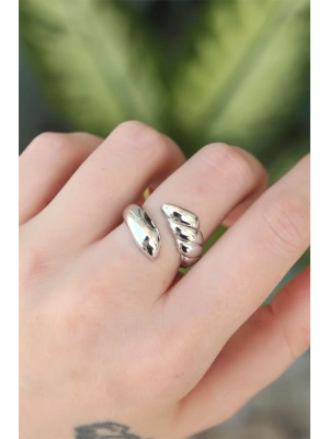 Pirinç Gümüş Renk Ayarlanabilir Sarmal Yüzük