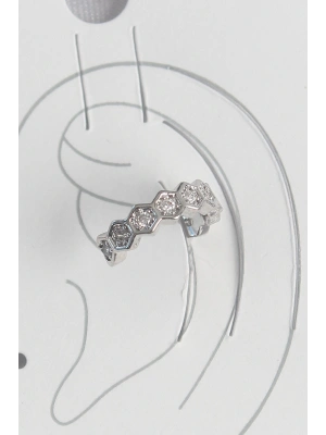 Pirinç Gümüş Renk Bal Peteği Model Zirkon Taşlı Kadın Kıkırdak Küpe