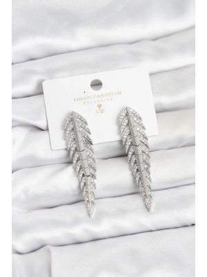 Pirinç Gümüş Renk Balık Sırtı Model Zirkon Taşlı Kadın Küpe