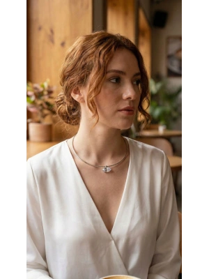 Pirinç Gümüş Renk Choker Model Zirkon Taşlı Kadın Kolye