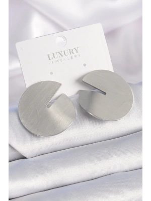 Pirinç Gümüş Renk Daire Plaka Model Kadın Küpe