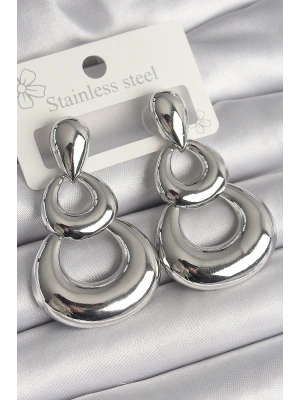 Pirinç Gümüş Renk Damla Detay Sallantı Halka Model Kadın Küpe