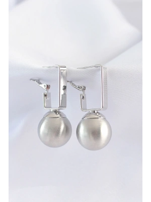 Pirinç Gümüş Renk Dikdörtgen Detay Oval Küpe