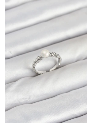 Pirinç Gümüş Renk Göbek İnci Model Kadın Yüzük