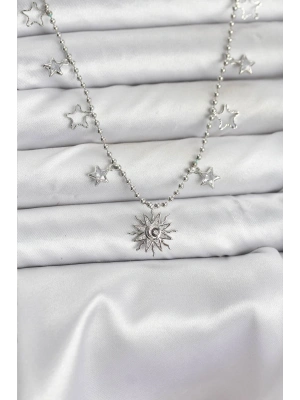 Pirinç Gümüş Renk Güneş Model Kadın Kolye