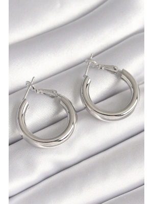 Pirinç Gümüş Renk Halka Model Kadın Küpe