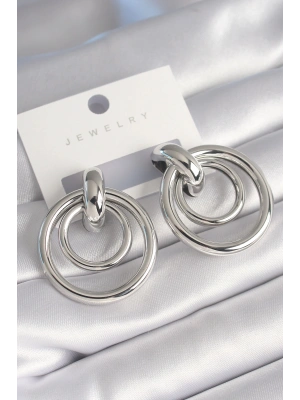 Pirinç Gümüş Renk Halka Model Kadın Küpe