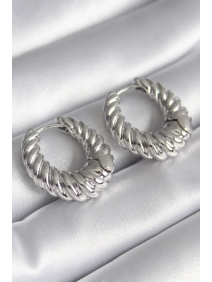 Pirinç Gümüş Renk Halka Sarmal Model Kadın Küpe