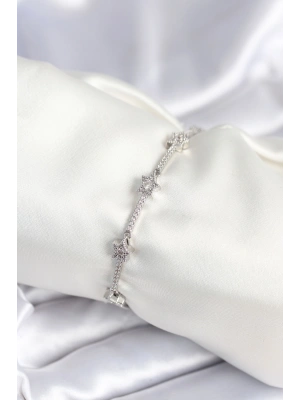 Pirinç Gümüş Renk Halley Yıldız Model Kadın Bileklik