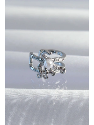 Pirinç Gümüş Renk İncili Ahtapot Earcuff Küpe