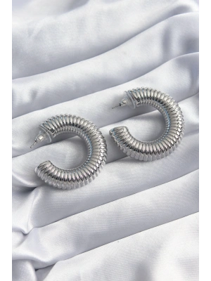 Pirinç Gümüş Renk İşleme Halka Model Kadın Küpe