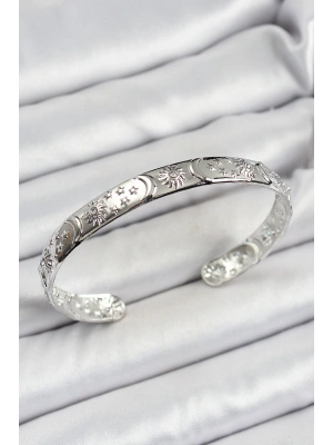 Pirinç Gümüş Renk İşlemeli Altı Açık Bileklik