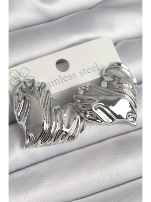 Pirinç Gümüş Renk İşlemeli Kalp Model Kadın Küpe